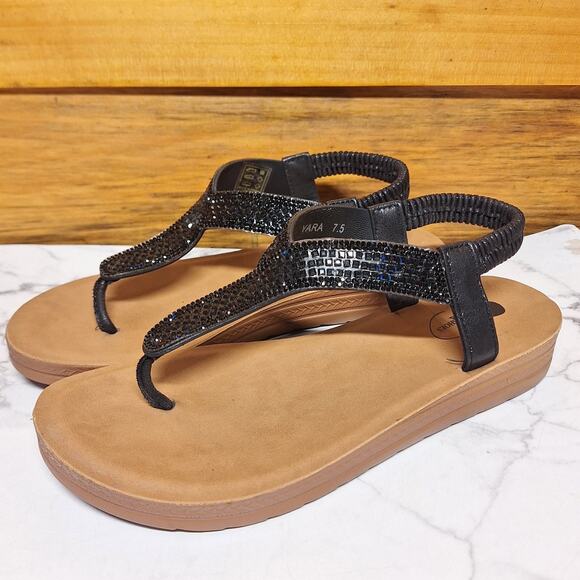 Ego Rhinestone studded thong sandals shiny metallic beaded flip flop yara 7.5 - Picture 1 of 7